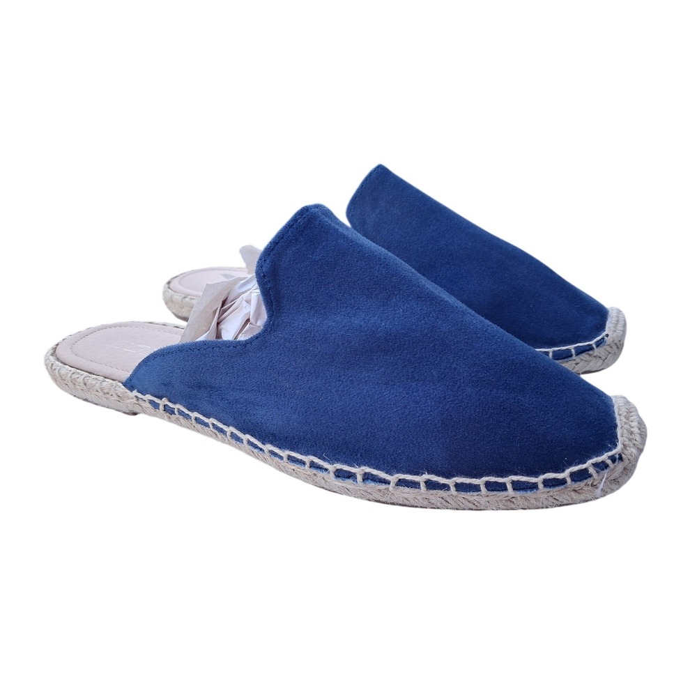 Soda Womens Blue Faux Suede Espadrille Mules Pointed Toe Slip On Flats size 8.5